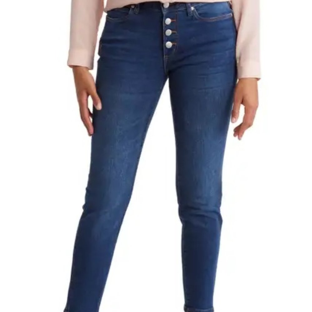 Tahari Exposed Button Fly Ankle Crop Skinny Stretch Jeans